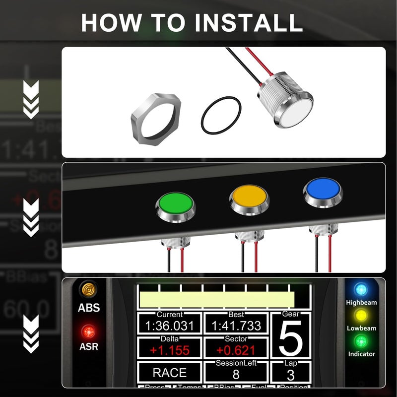 FICOLPO 10 قطع ضوء مؤشر معدني LED مقاوم للماء، 12-24 فولت، ثقب تركيب 0.75 بوصة مزود بأسلاك مسبقة للإشارة الضوئية للسيارات والشاحنات والقوارب والبحرية والعدادات والكهرباء الصناعية (أحمر، 19 مم) - Image 4